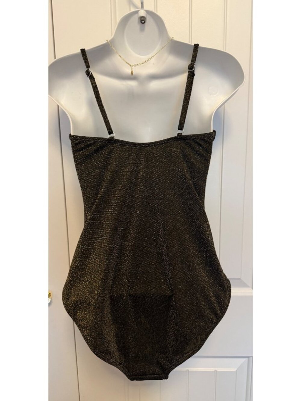 Eomenie One Piece Swimsuit, Cutout U Wire, Black with Gold shimmer, Medium - Picture 5 of 8